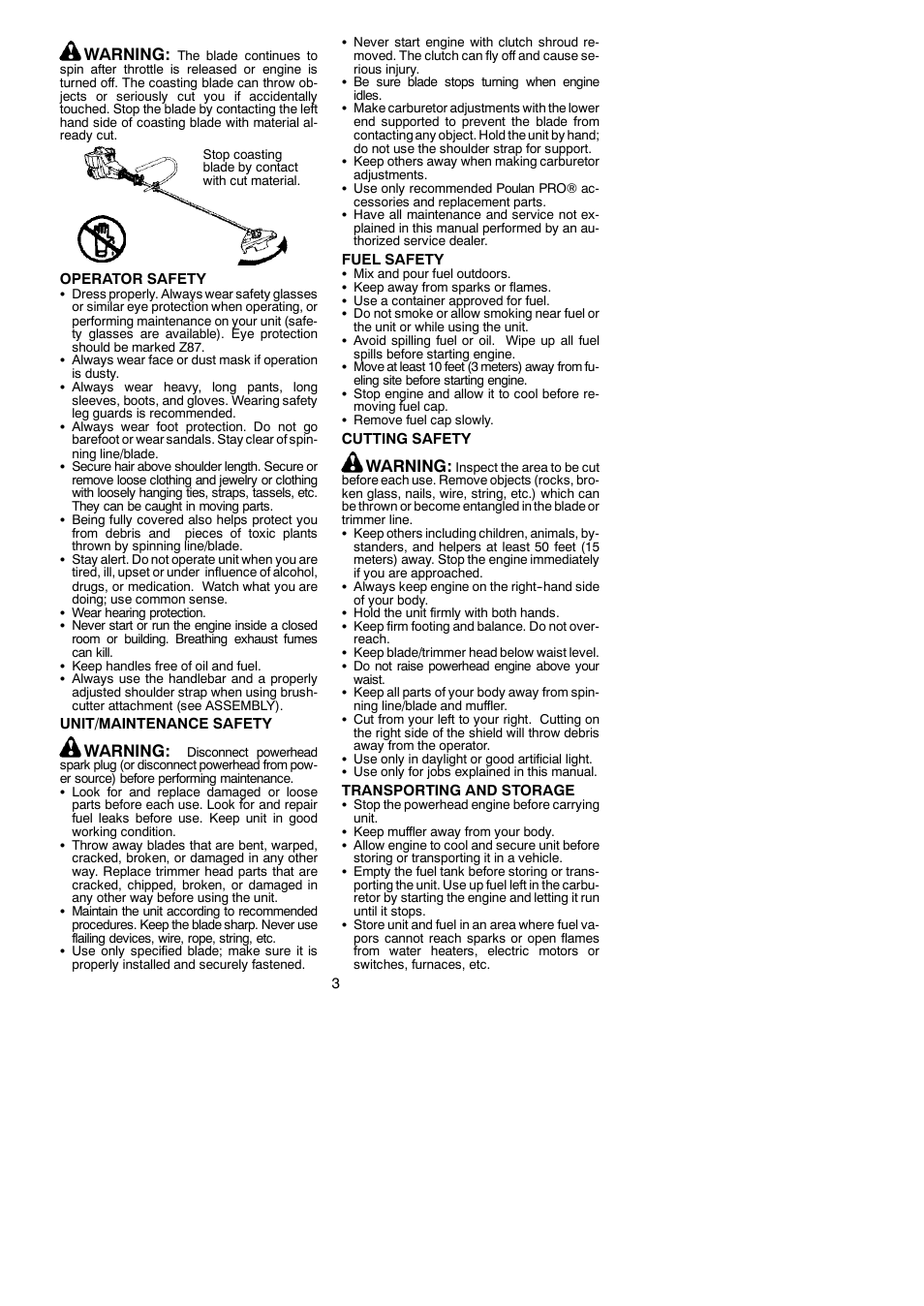 Warning | Poulan 530164264 User Manual | Page 3 / 12