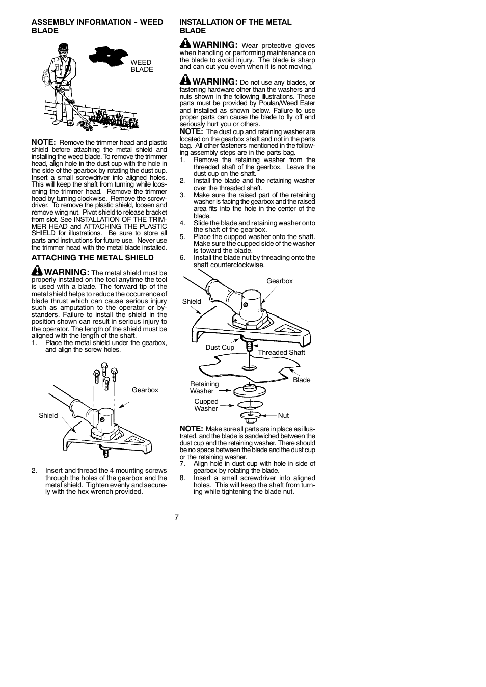 Warning | Poulan 530164264 User Manual | Page 7 / 12