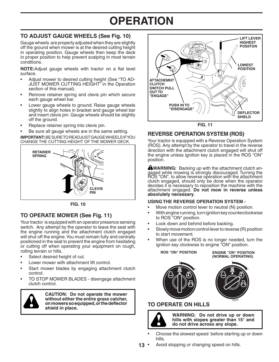 Operation, Reverse operation system (ros) | Poulan 195806 User Manual | Page 13 / 32