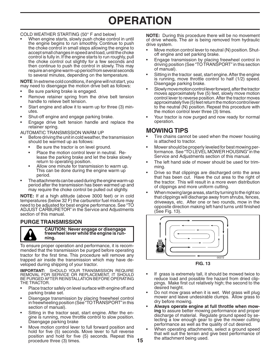 Operation, Mowing tips | Poulan 195806 User Manual | Page 15 / 32