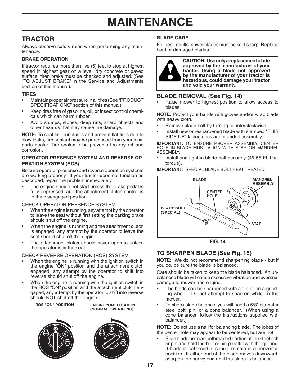 Maintenance, Tractor | Poulan 195806 User Manual | Page 17 / 32