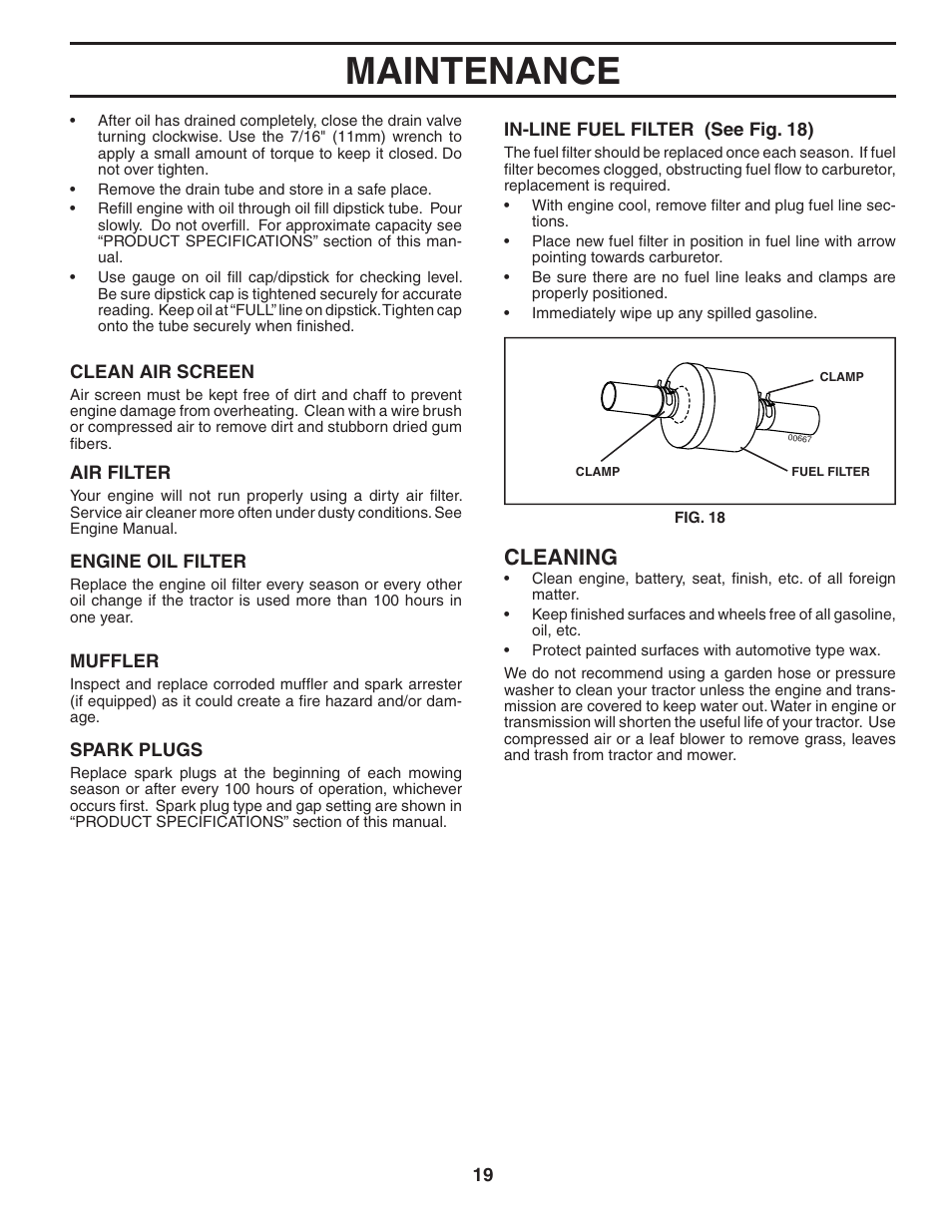 Maintenance, Cleaning | Poulan 195806 User Manual | Page 19 / 32
