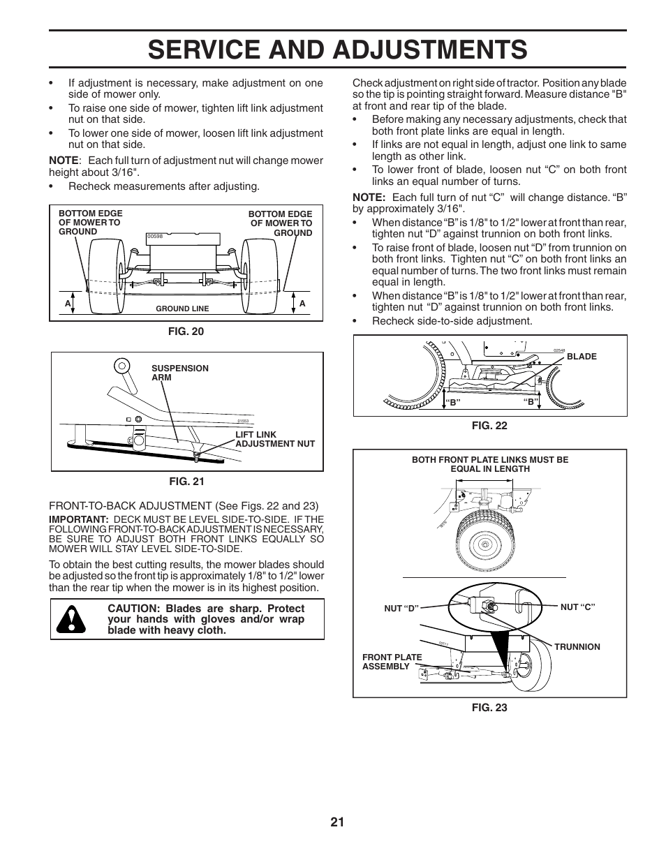 Service and adjustments | Poulan 195806 User Manual | Page 21 / 32