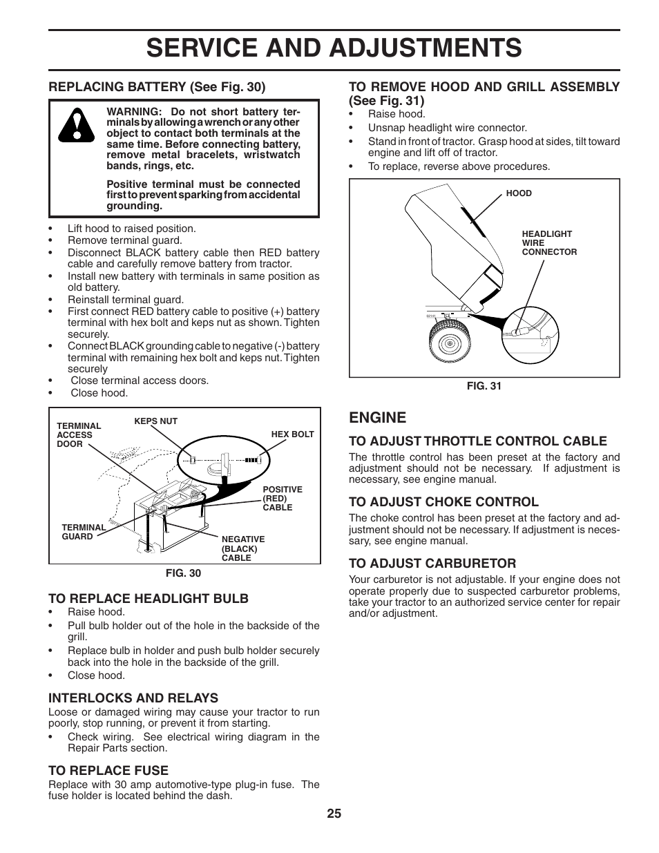 Service and adjustments, Engine | Poulan 195806 User Manual | Page 25 / 32