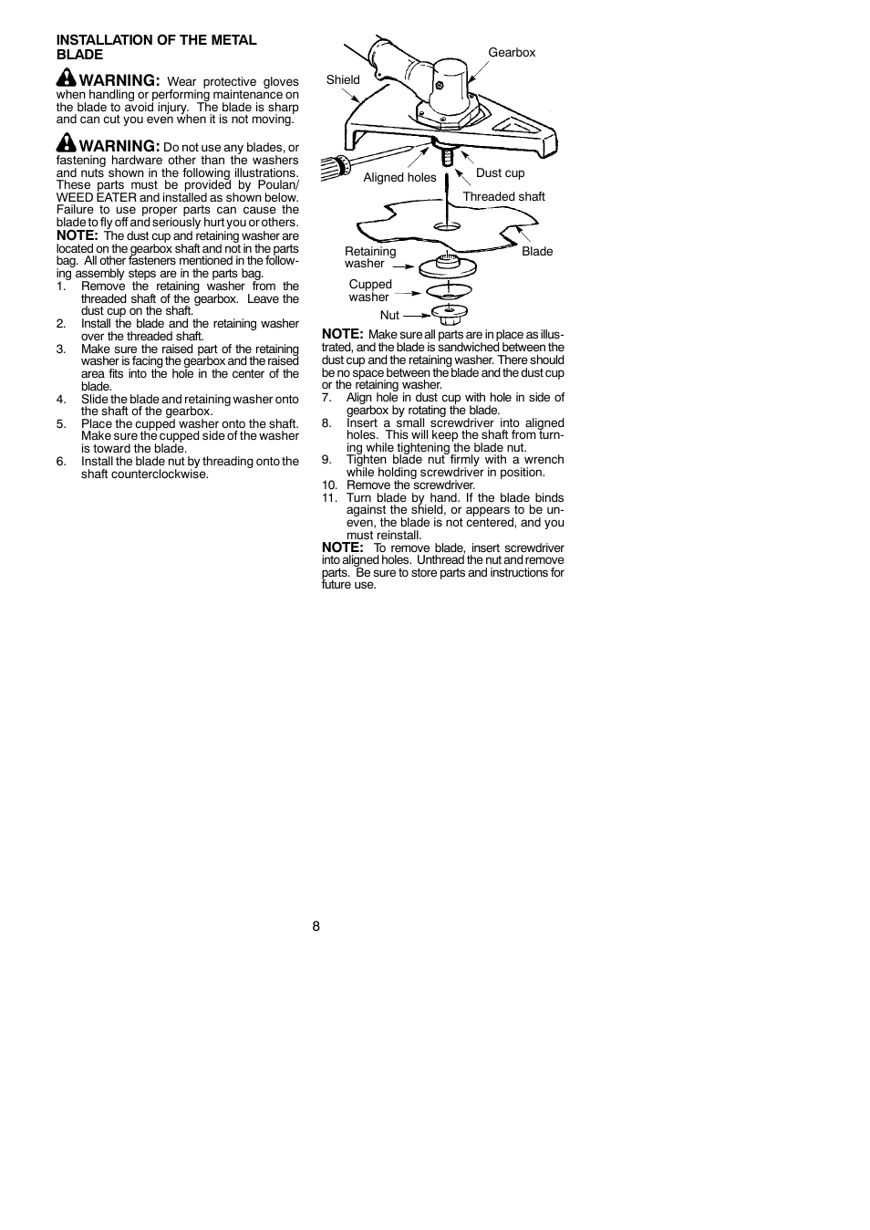 Warning | Poulan 952711828 User Manual | Page 8 / 14
