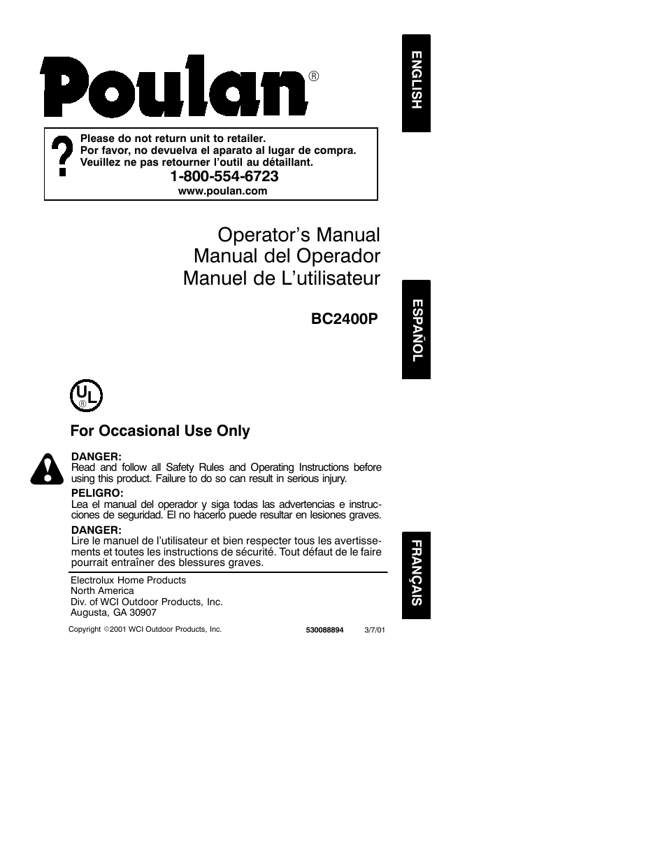 Poulan BC2400P User Manual | 11 pages