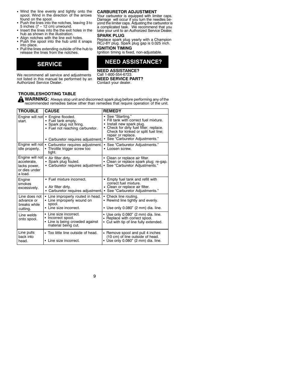 Service, Need assistance | Poulan BC2400P User Manual | Page 9 / 11