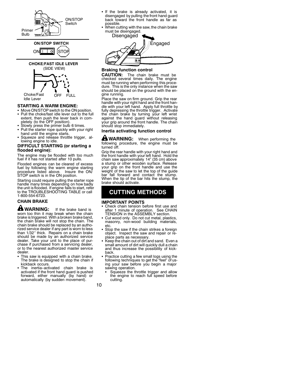 Cutting methods | Poulan 260 User Manual | Page 10 / 17