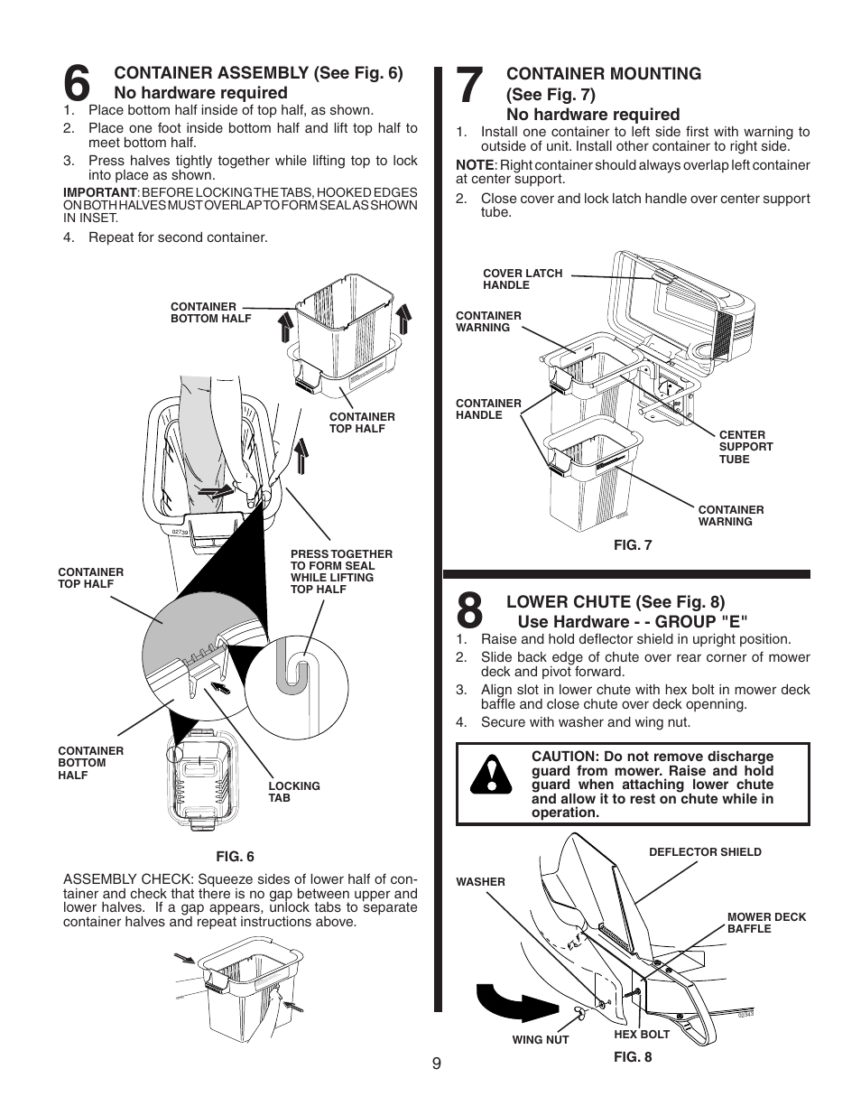 Lower chute (see fig. 8) use hardware - - group "e | Poulan C38D User Manual | Page 9 / 21