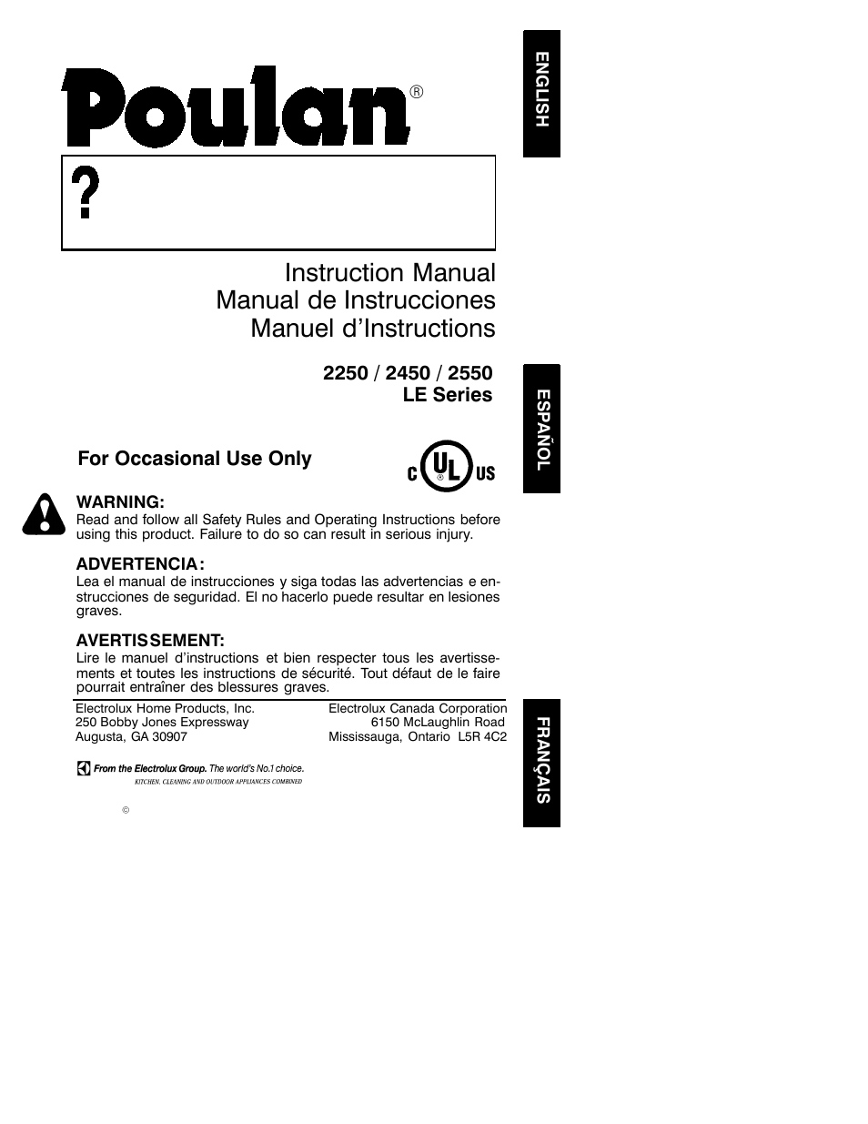 Poulan 2250 LE Series User Manual | 18 pages