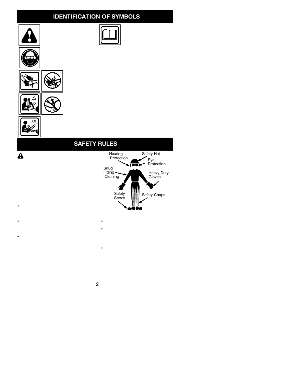 Identification of symbols, Safety rules | Poulan 2250 LE Series User Manual | Page 2 / 18