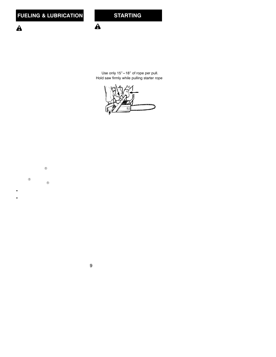 Starting, Fueling & lubrication | Poulan 2250 LE Series User Manual | Page 9 / 18