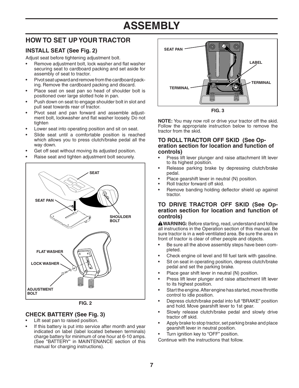 Assembly, How to set up your tractor | Poulan 187594 User Manual | Page 7 / 44