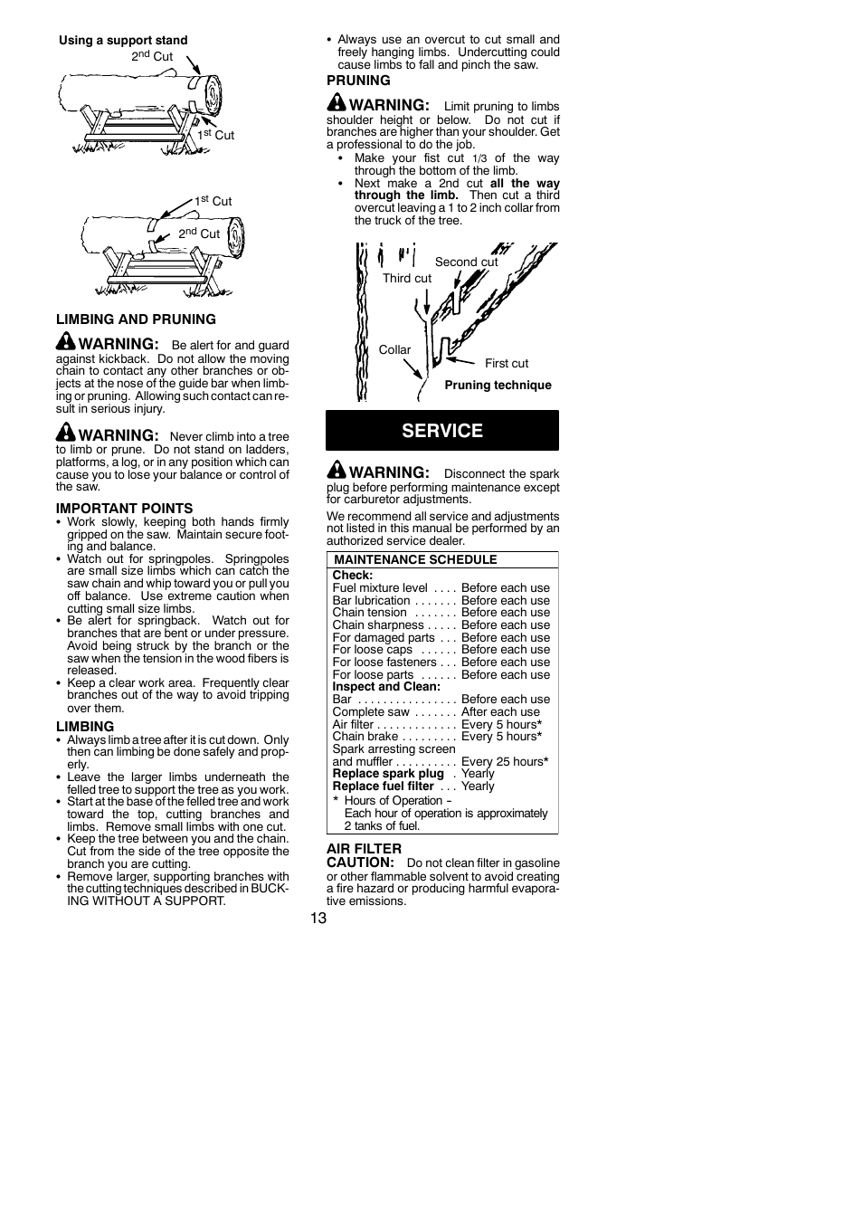 Service, Warning | Poulan 530164817 User Manual | Page 13 / 18