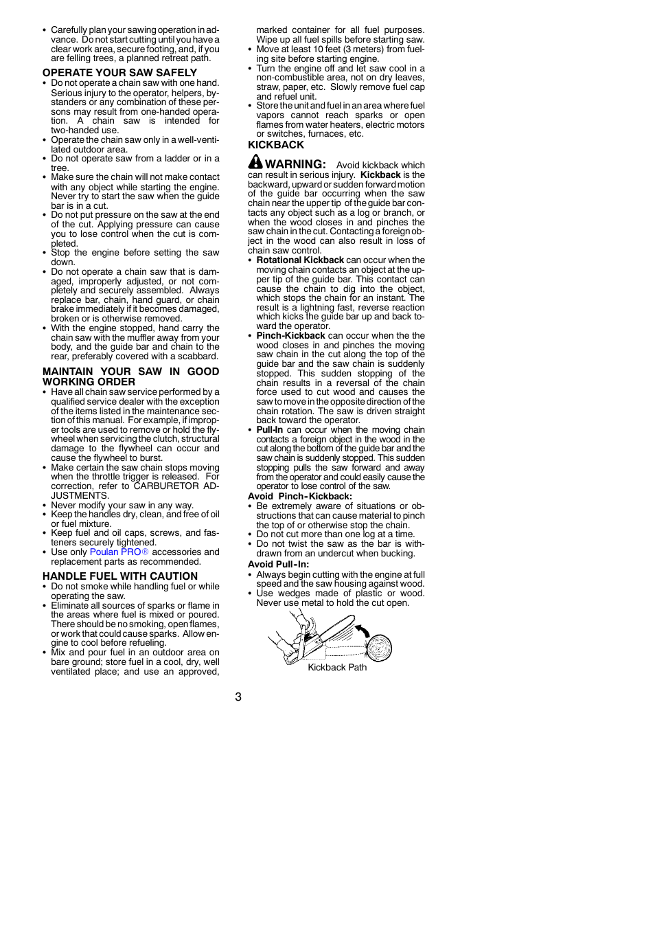Warning | Poulan 530164817 User Manual | Page 3 / 18