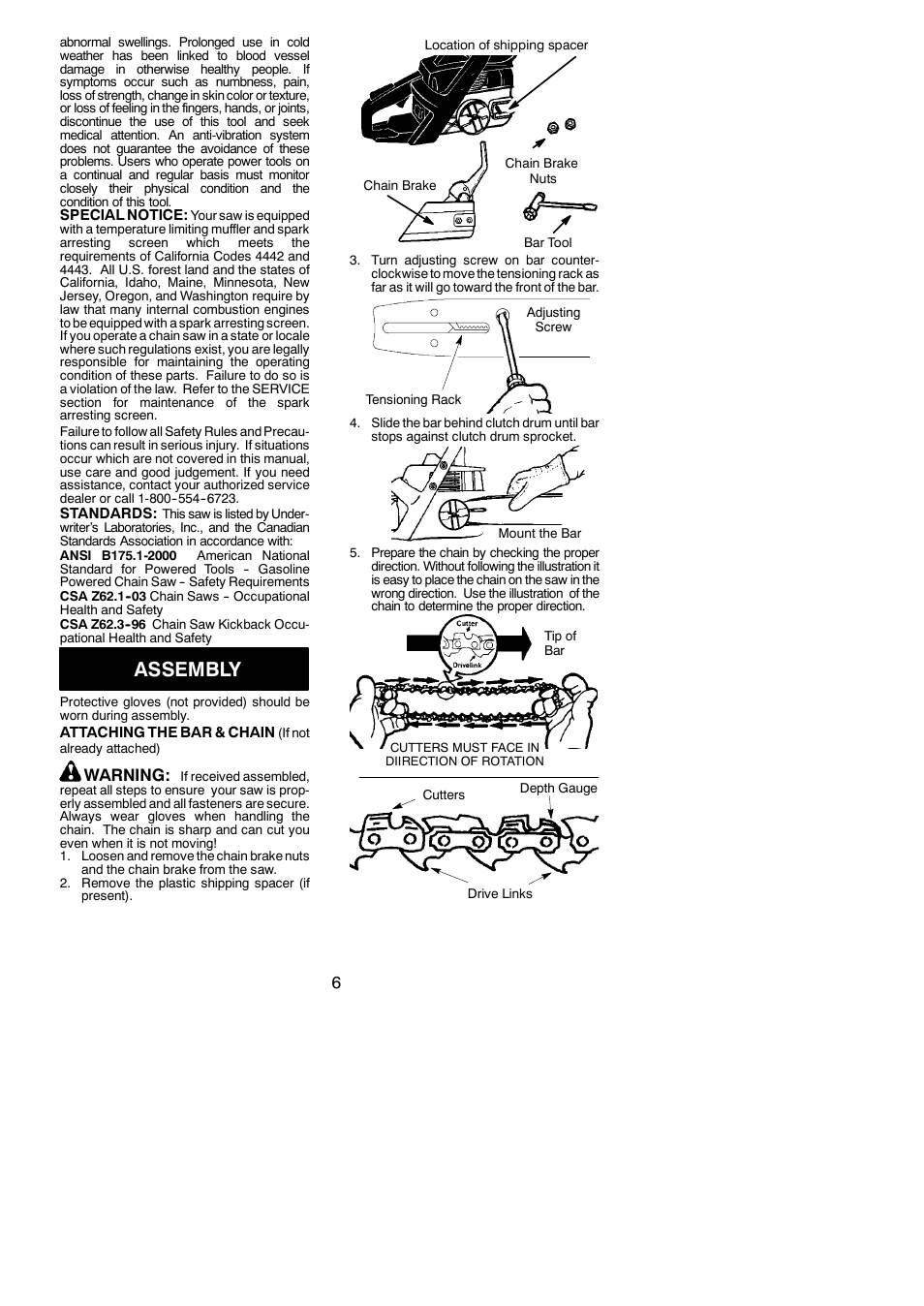 Assembly, Warning | Poulan 530164817 User Manual | Page 6 / 18