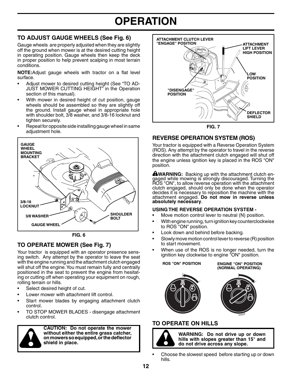 Operation, Reverse operation system (ros) | Poulan 196692 User Manual | Page 12 / 30