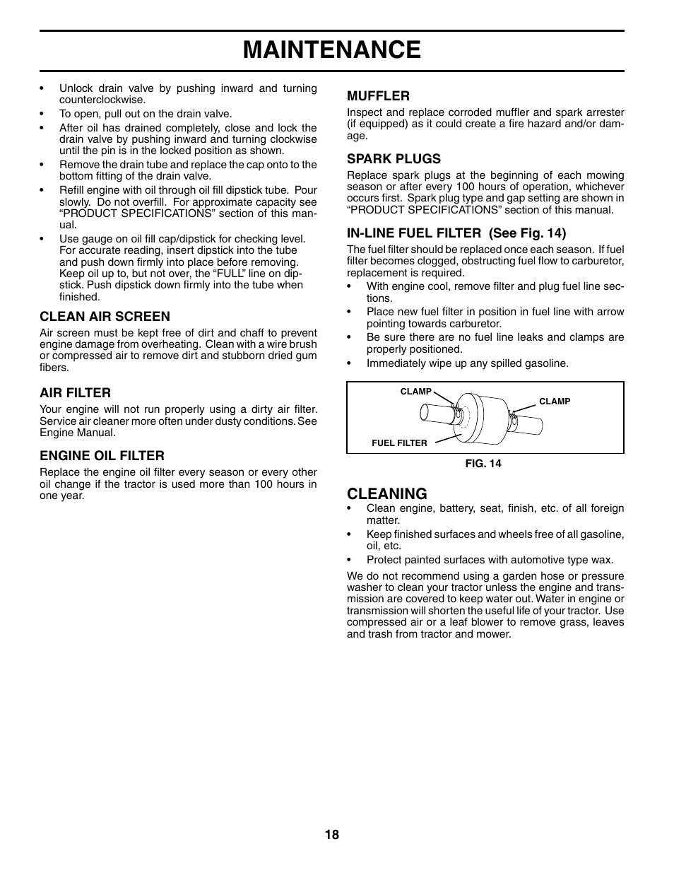 Maintenance, Cleaning | Poulan 196692 User Manual | Page 18 / 30