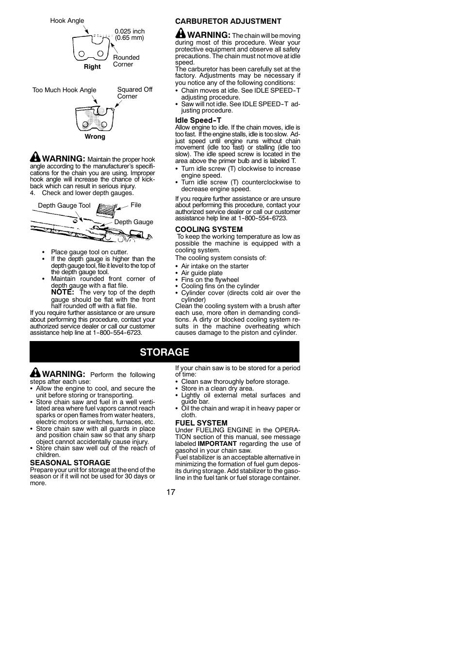 Storage, Warning | Poulan 115327926 User Manual | Page 17 / 20