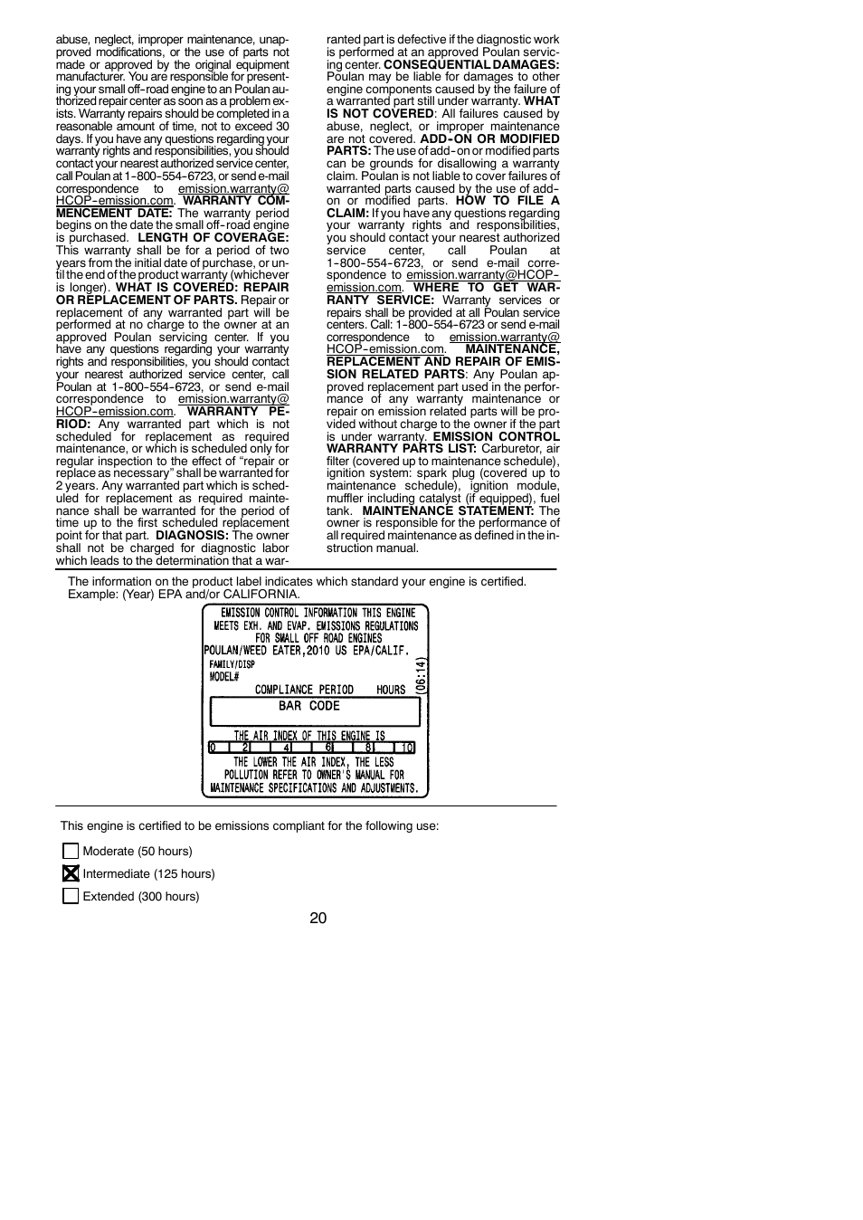 Poulan 115327926 User Manual | Page 20 / 20