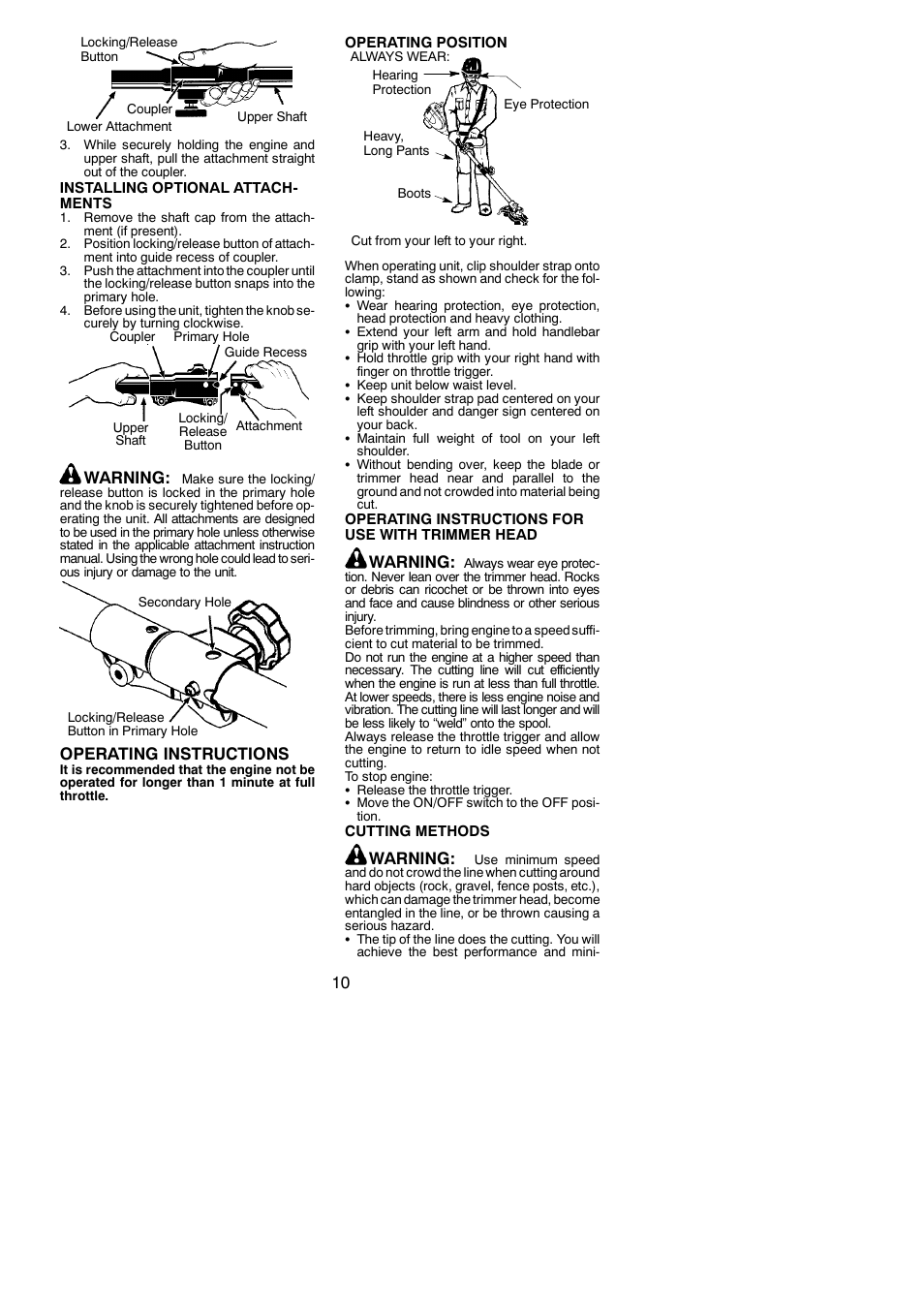 Warning, Operating instructions | Poulan Pro PP325 User Manual | Page 10 / 20