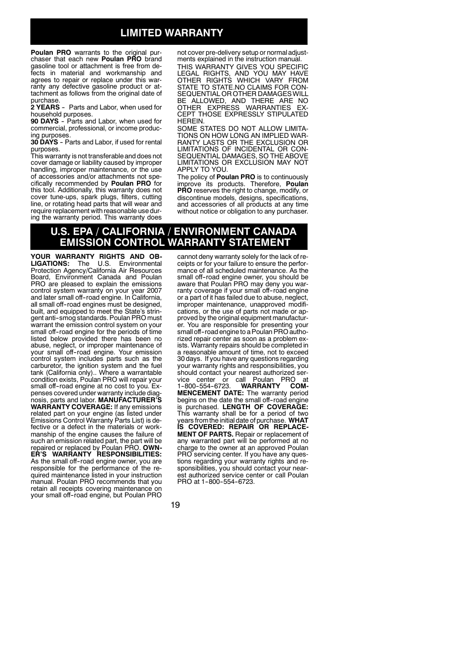Limited warranty | Poulan Pro PP325 User Manual | Page 19 / 20