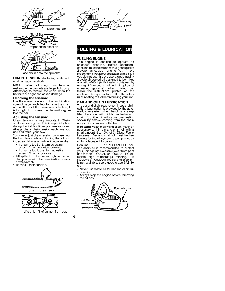 Fueling & lubrication | Poulan 530087722 User Manual | Page 6 / 13