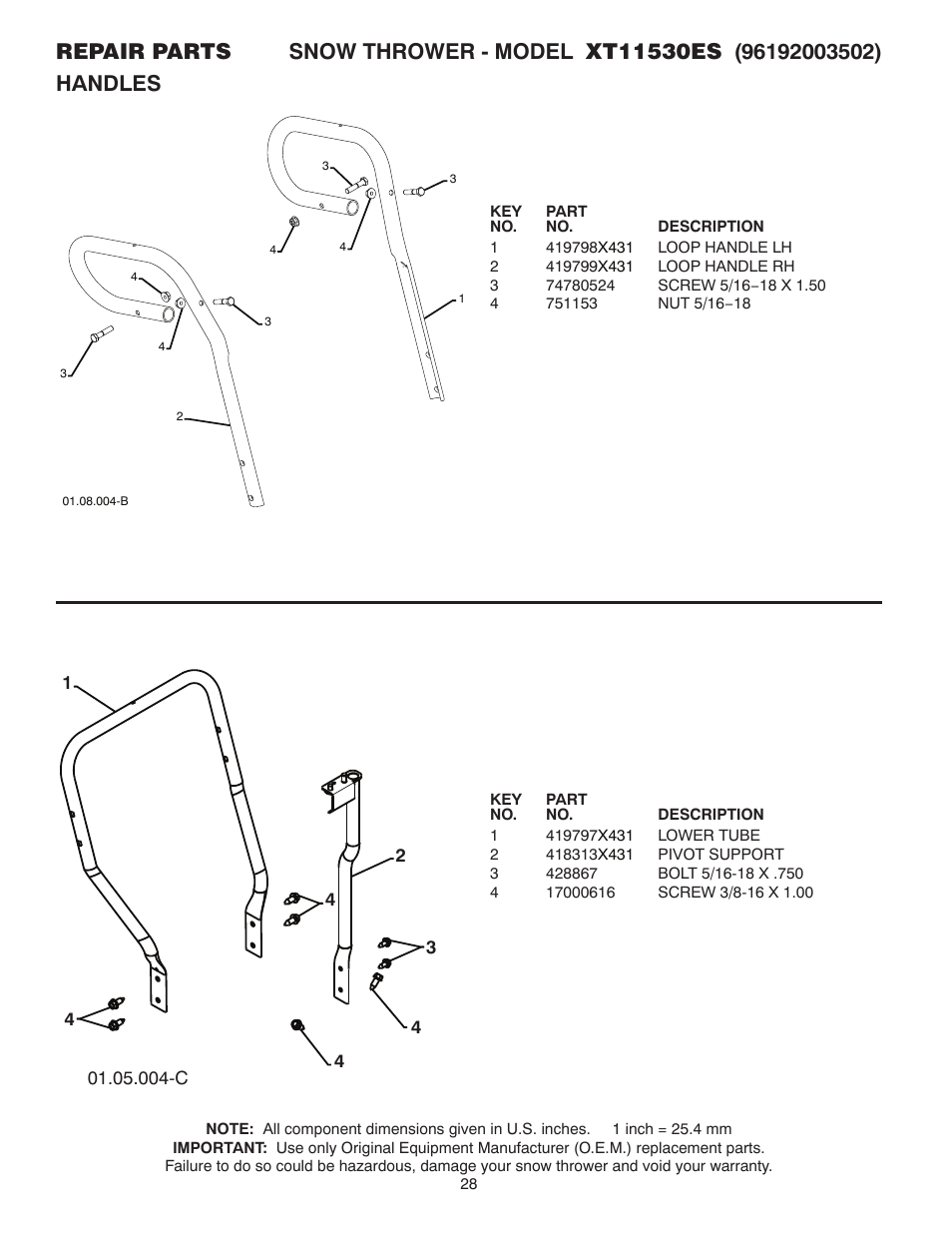 Handles | Poulan XT 96192003502 User Manual | Page 28 / 44