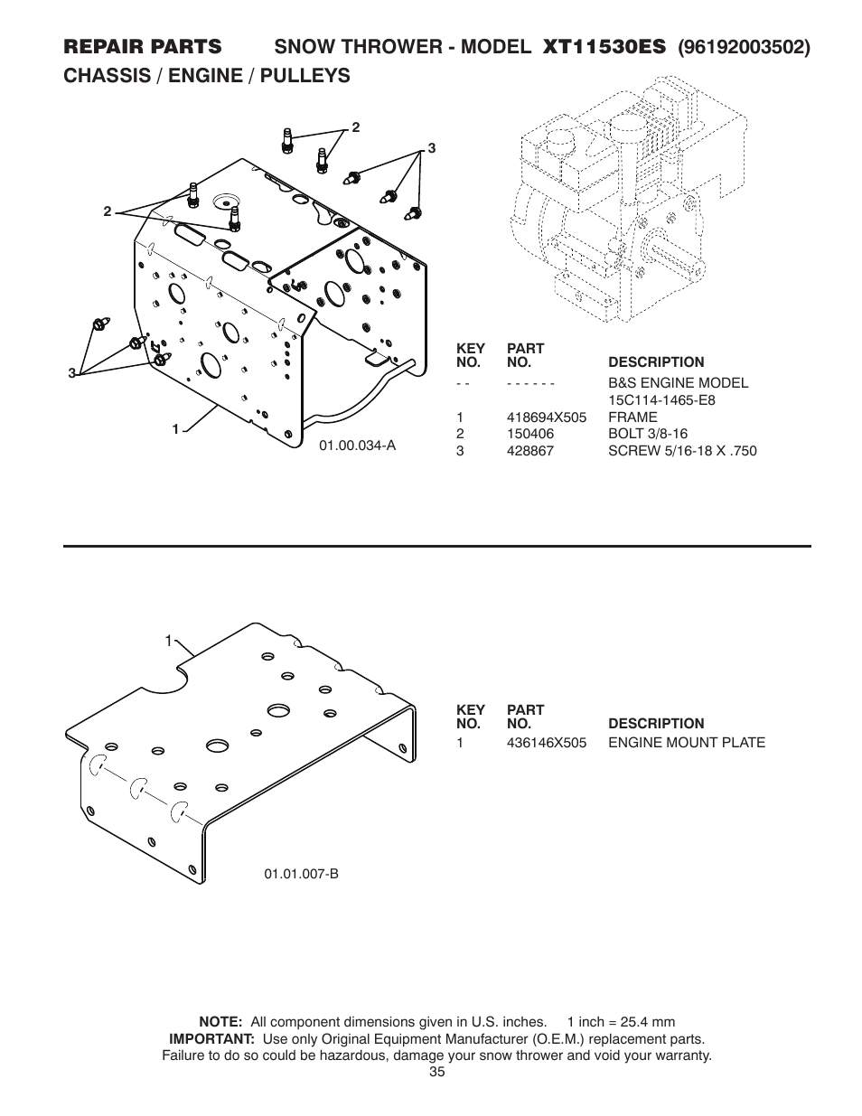 Chassis / engine / pulleys | Poulan XT 96192003502 User Manual | Page 35 / 44