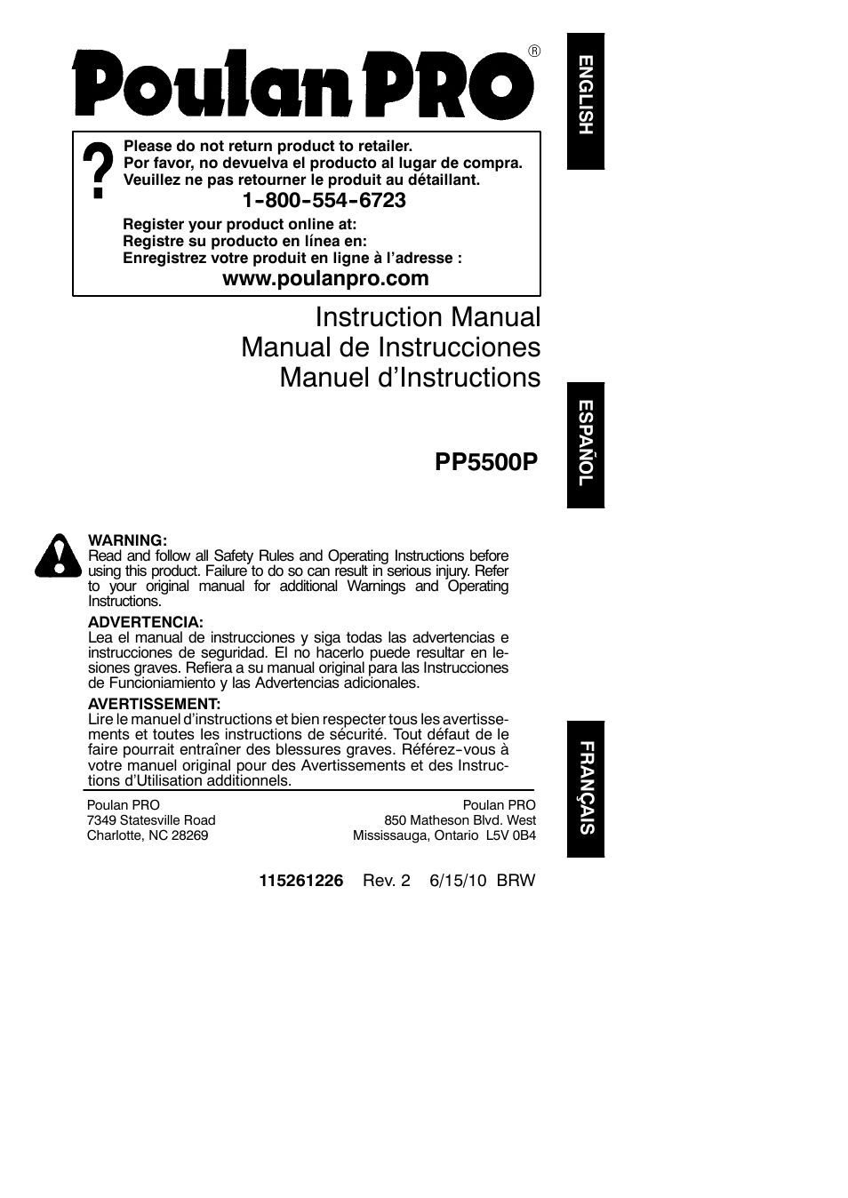 Poulan Pro PP5500P User Manual | 14 pages