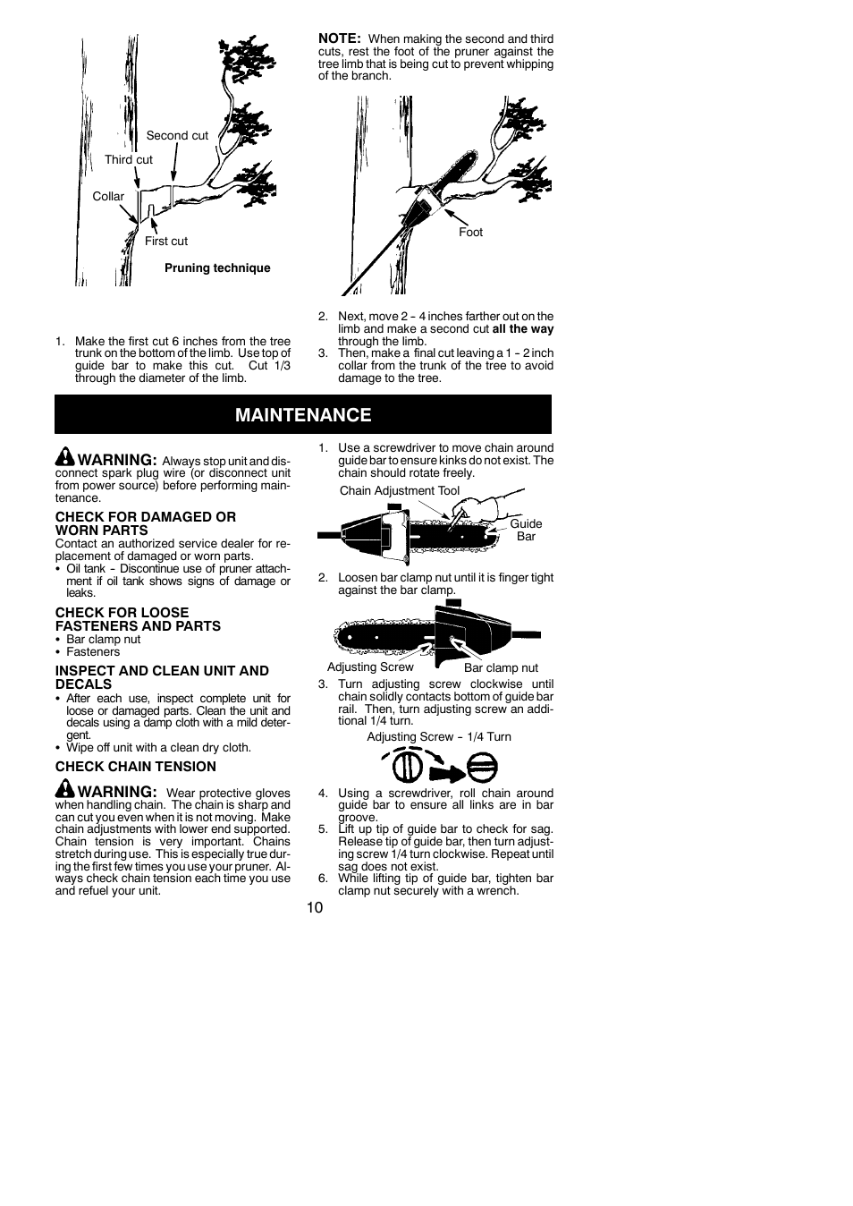 Maintenance, Warning | Poulan Pro PP5500P User Manual | Page 10 / 14