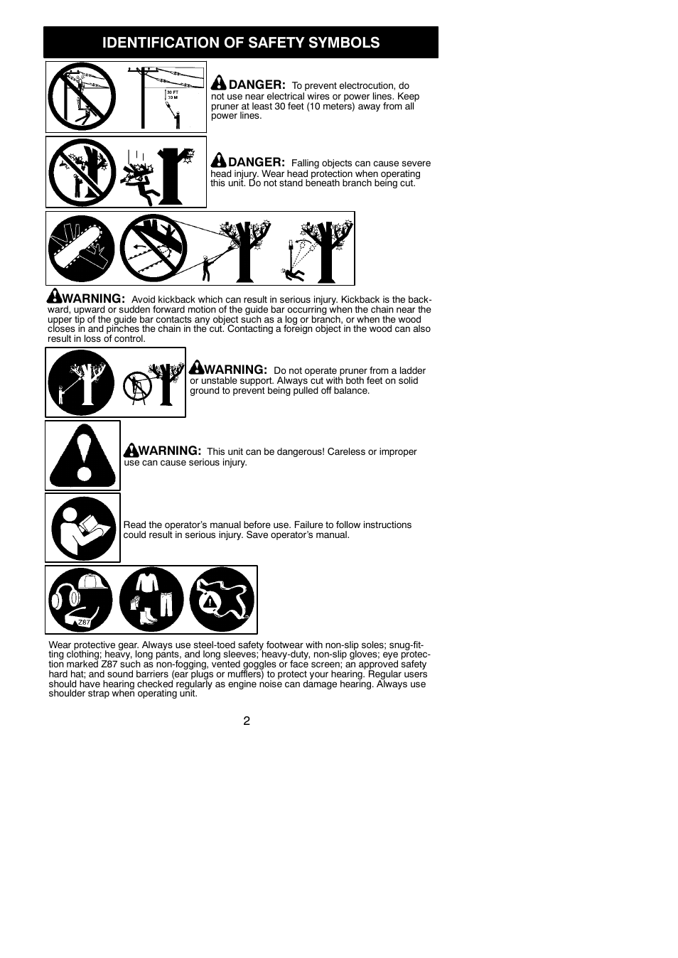 Identification of safety symbols | Poulan Pro PP5500P User Manual | Page 2 / 14