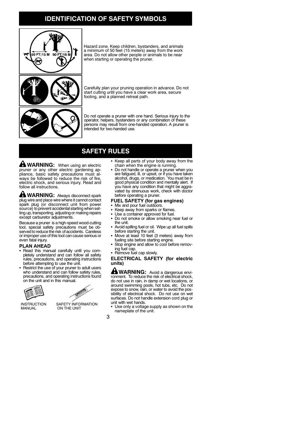 Identification of safety symbols, Safety rules, Warning | Poulan Pro PP5500P User Manual | Page 3 / 14