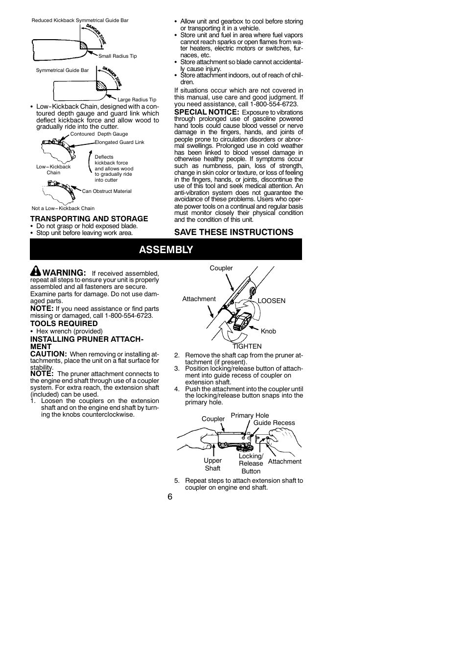 Assembly, Save these instructions, Warning | Poulan Pro PP5500P User Manual | Page 6 / 14