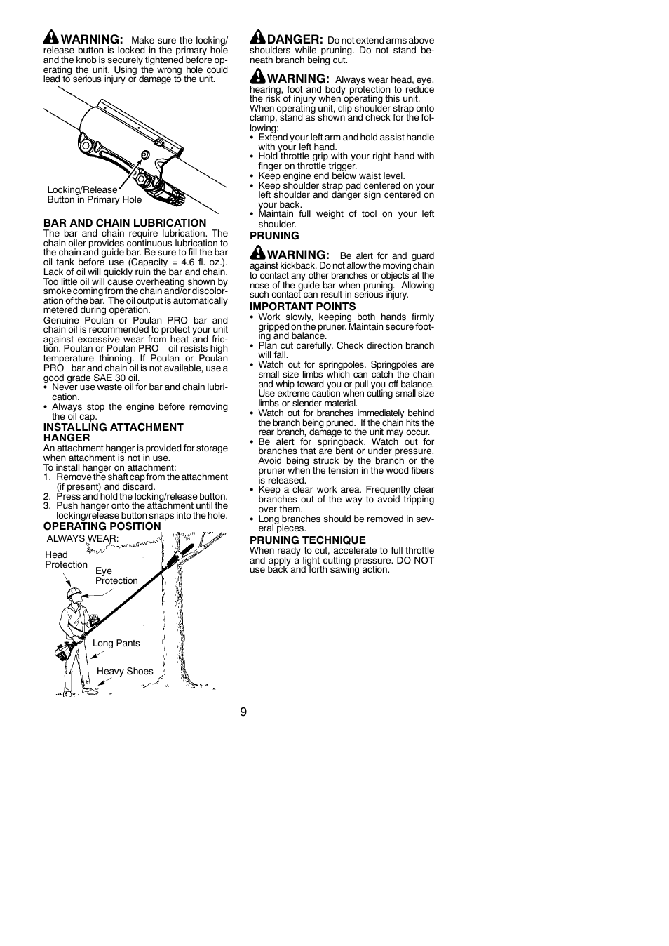 9warning, Danger, Warning | Poulan Pro PP5500P User Manual | Page 9 / 14