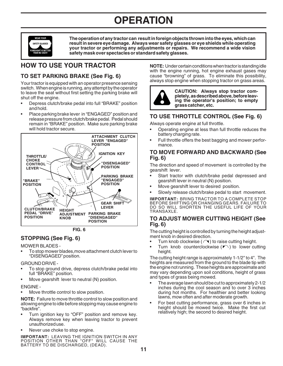 Operation, How to use your tractor | Poulan 182490 User Manual | Page 11 / 48