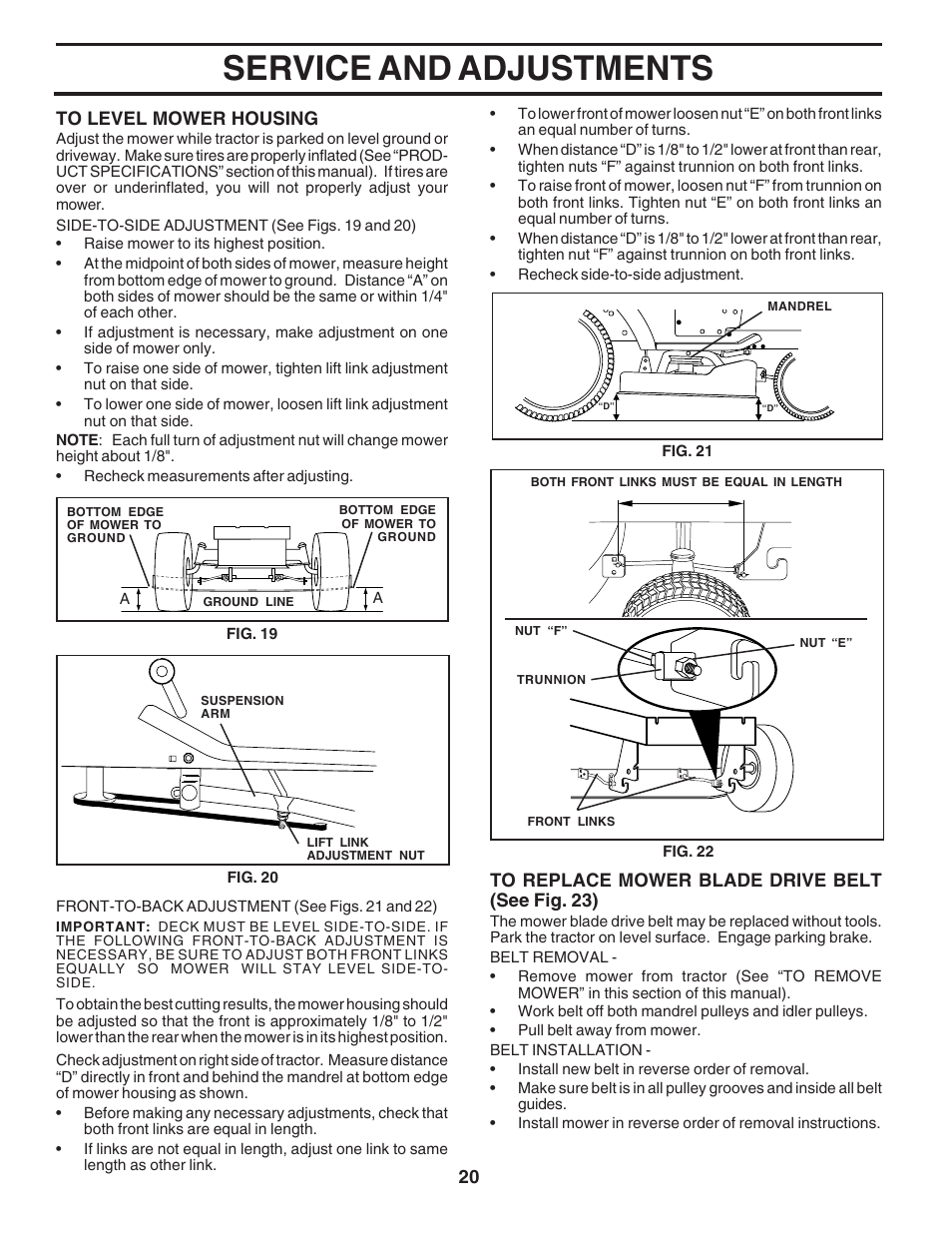 Service and adjustments | Poulan 182490 User Manual | Page 20 / 48