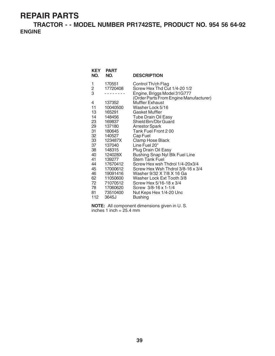Repair parts | Poulan 182490 User Manual | Page 39 / 48