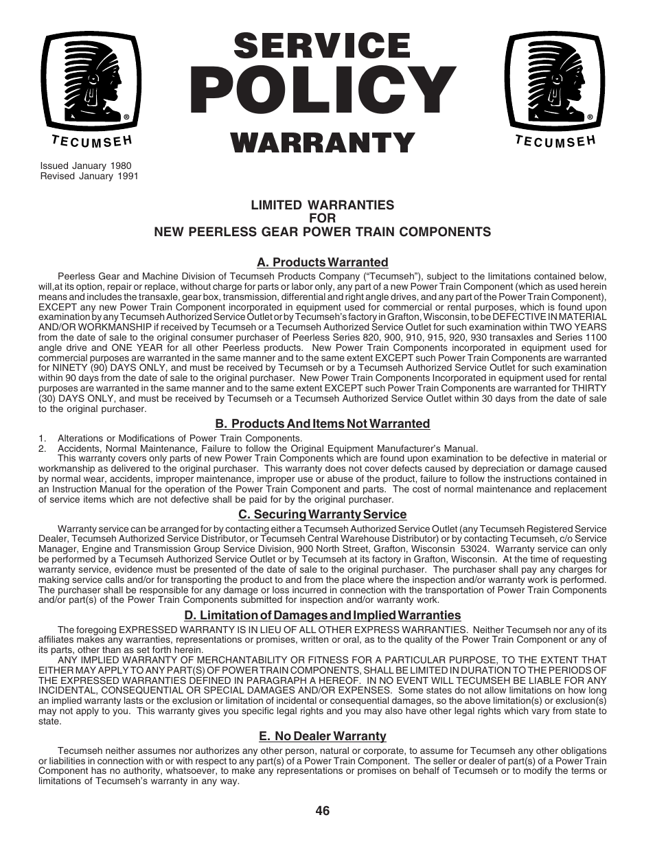 Policy, Service, Warranty | Poulan 182490 User Manual | Page 46 / 48