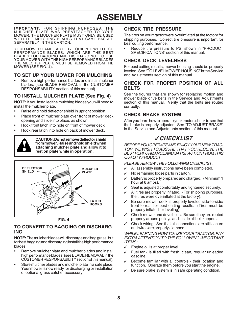 Assembly, Checklist | Poulan 182490 User Manual | Page 8 / 48