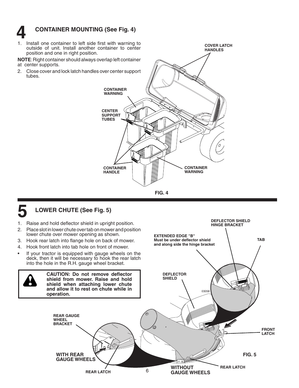 Lower chute (see fig. 5), Container mounting (see fig. 4) | Poulan 532402705 User Manual | Page 6 / 11