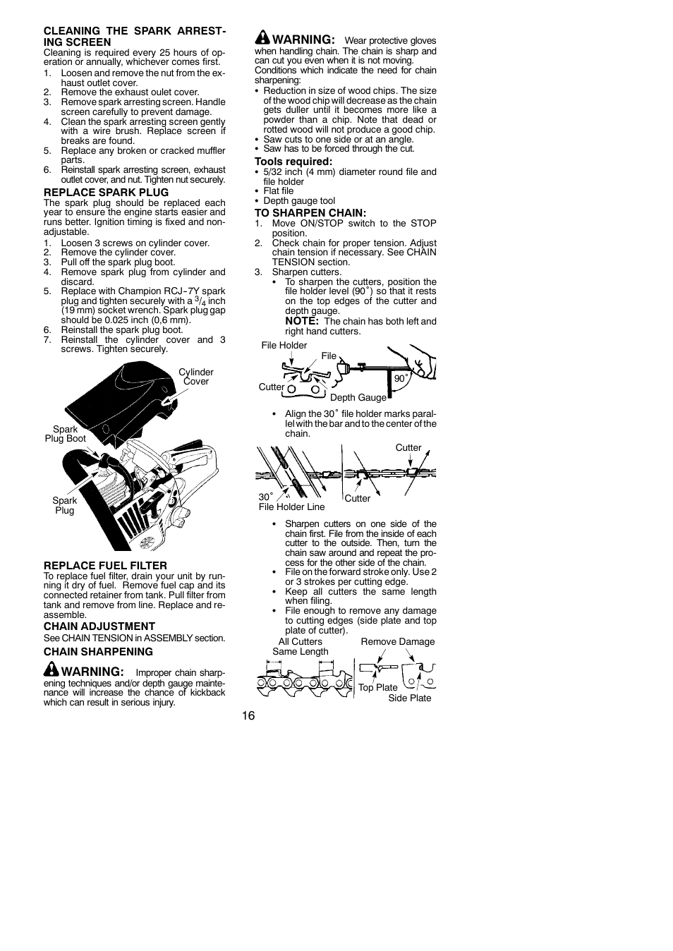 Warning | Poulan Pro PP4218AV User Manual | Page 16 / 20