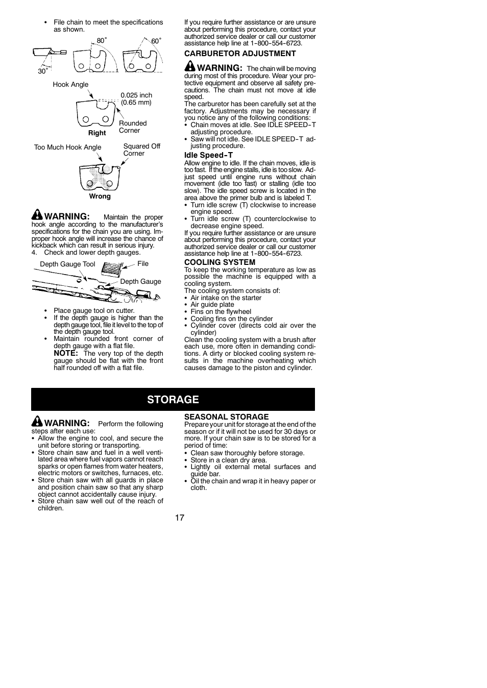 Storage, Warning | Poulan Pro PP4218AV User Manual | Page 17 / 20