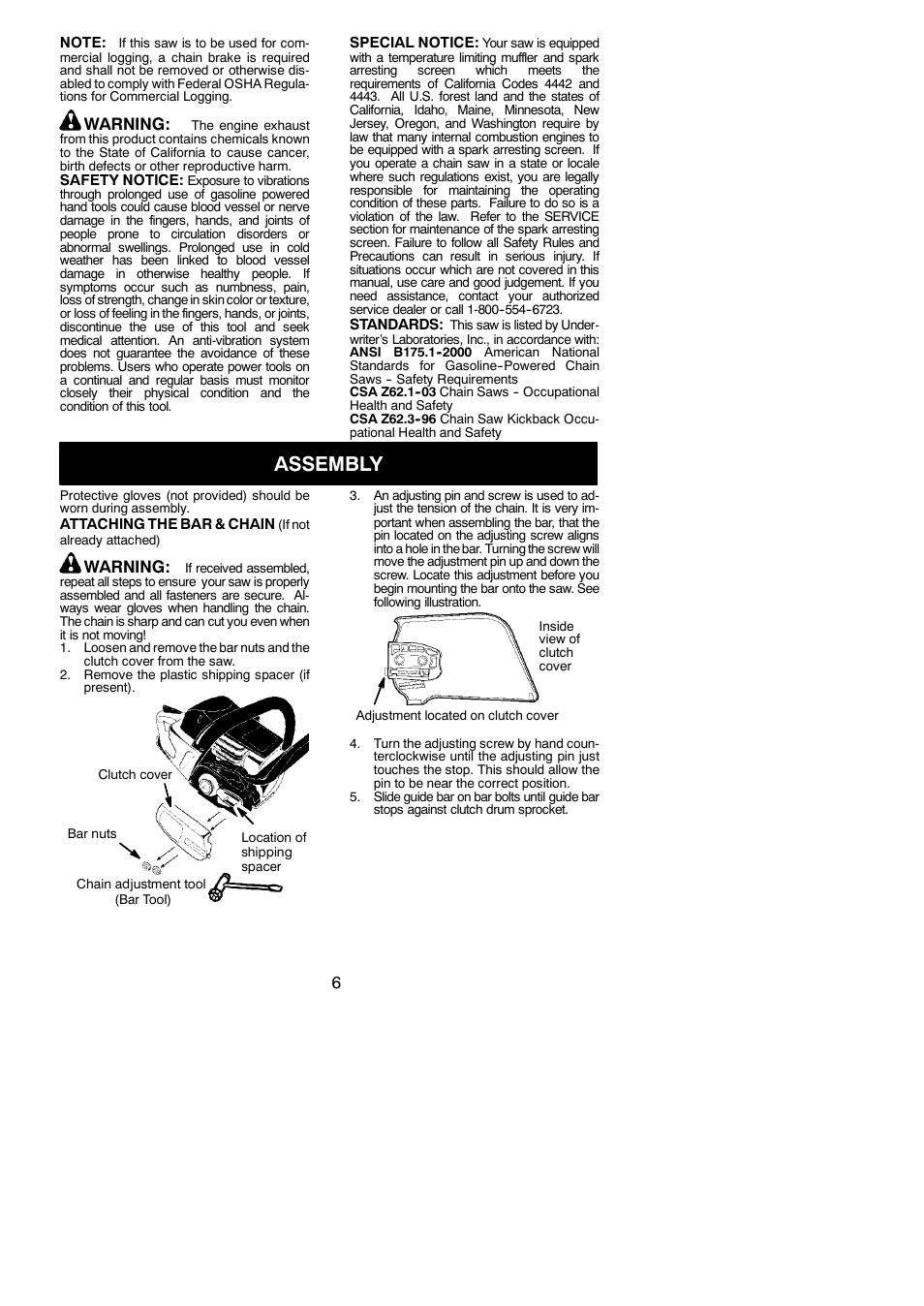 Assembly, Warning | Poulan Pro PP4218AV User Manual | Page 6 / 20