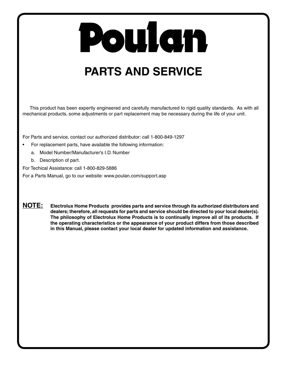 Parts and service | Poulan 194598 User Manual | Page 30 / 30