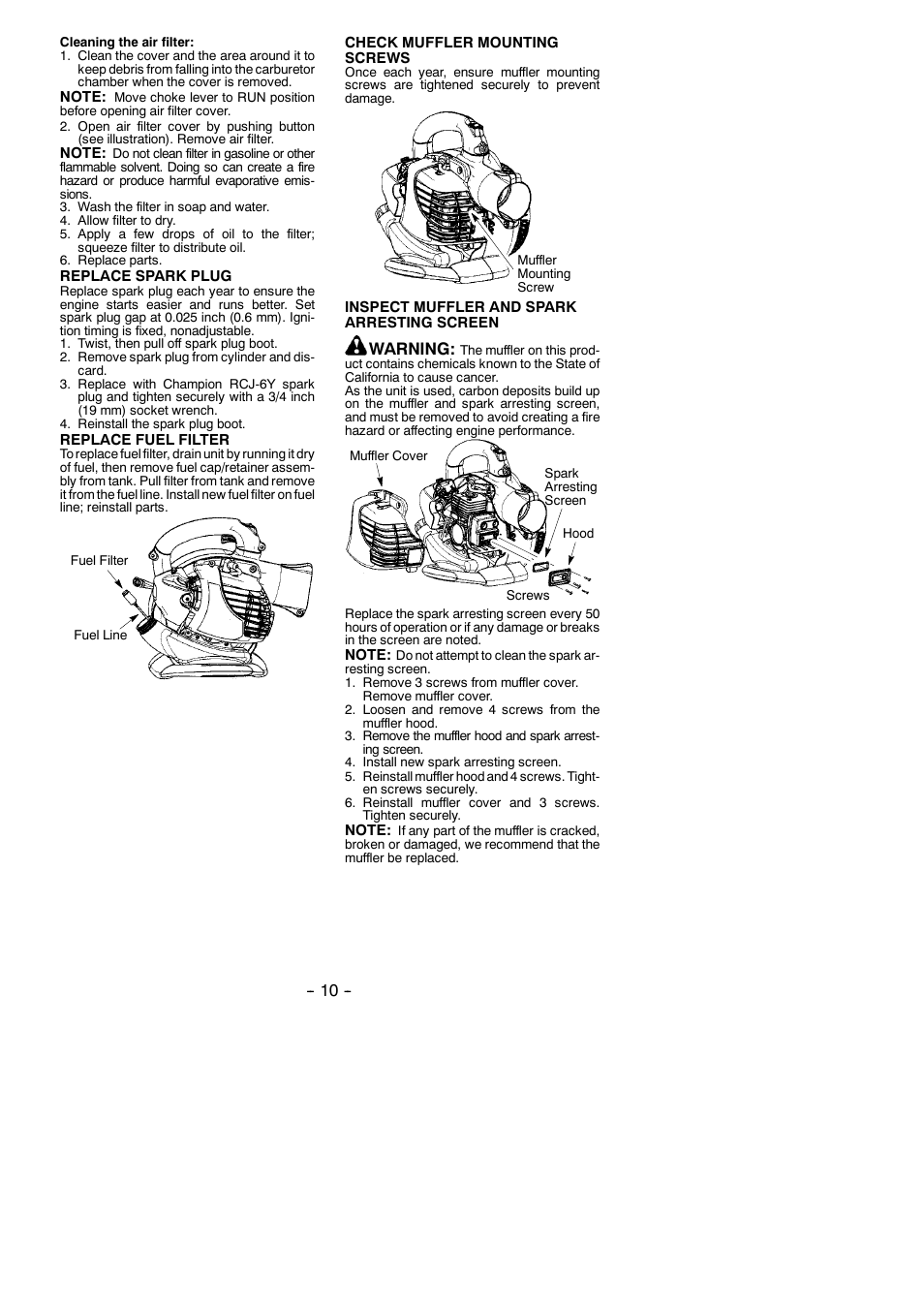 Warning | Poulan Pro PPB430VS User Manual | Page 10 / 14