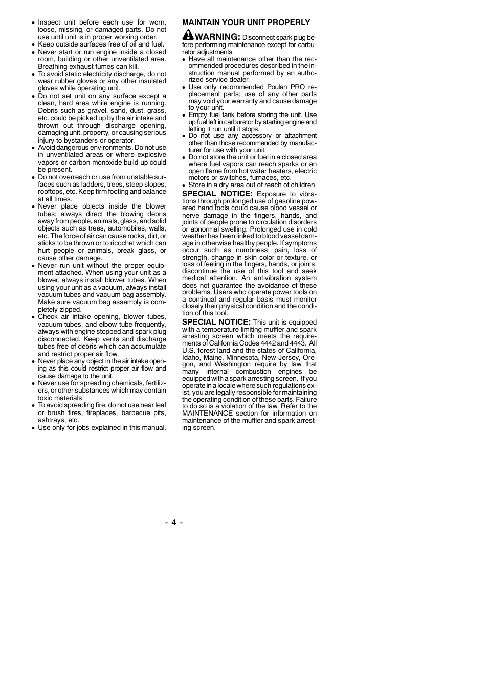Warning | Poulan Pro PPB430VS User Manual | Page 4 / 14