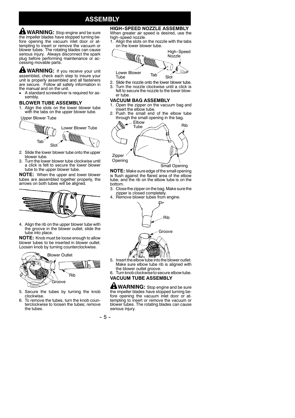 Assembly, Warning | Poulan Pro PPB430VS User Manual | Page 5 / 14