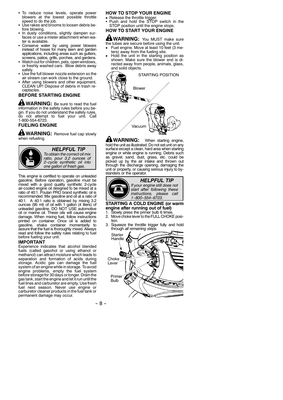 Warning, Helpful tip | Poulan Pro PPB430VS User Manual | Page 8 / 14