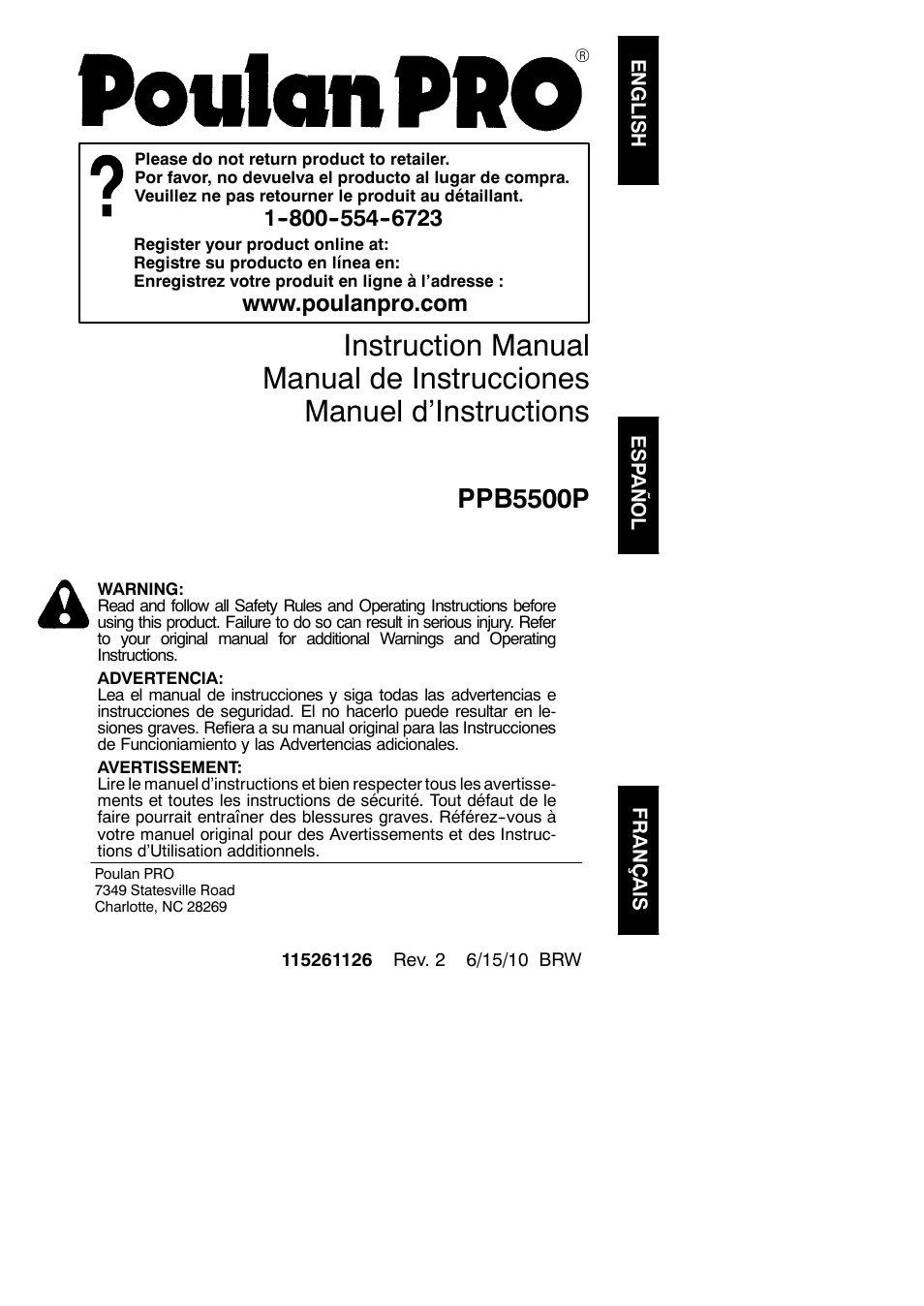 Poulan PPB5500P User Manual | 14 pages